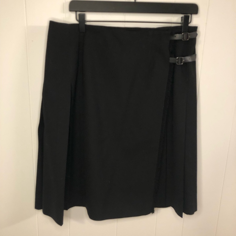 Talbots NWT Black Classic Pleated Wrap Skirt with Side Buckles 100% Wool 14P